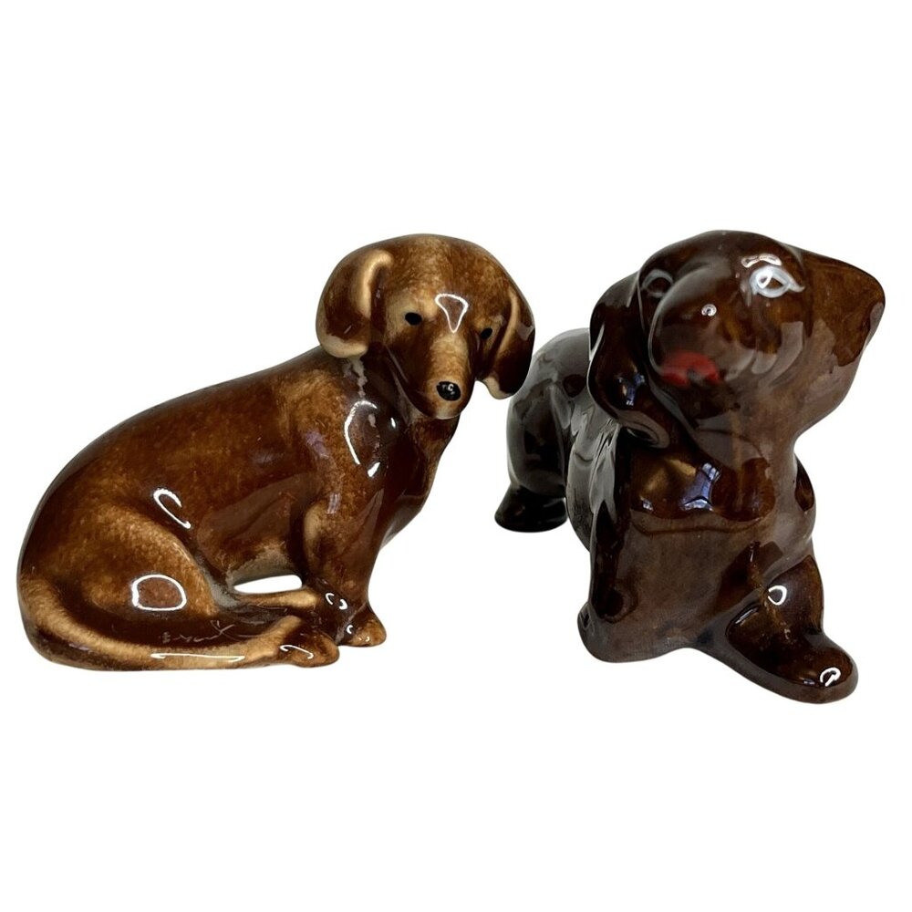Handmade Dachshund Figurines Grindley Ware & One Unsigned Vintage Porcelain